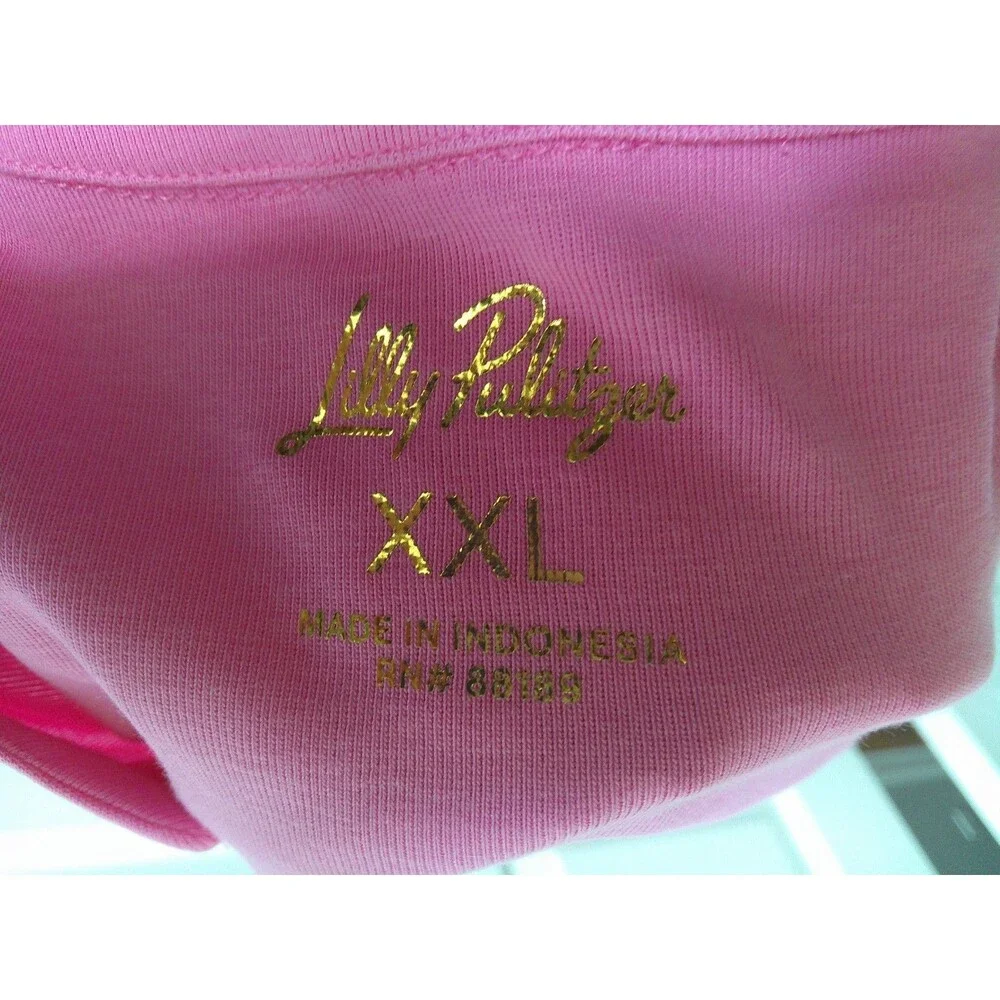 NWT Lilly Pulitzer Ronson Knit Top Confetti Pink  Split V Neck Gold Buttons XXL